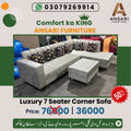 7-Seater Corner Sofa – Free Centre Table + Cushions, 10-Years Warranty